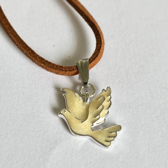 Silver White Dove Bird Pendant Necklace Plated 18-19" Enamel Holy Spirit Peace - Picture 7 of 9